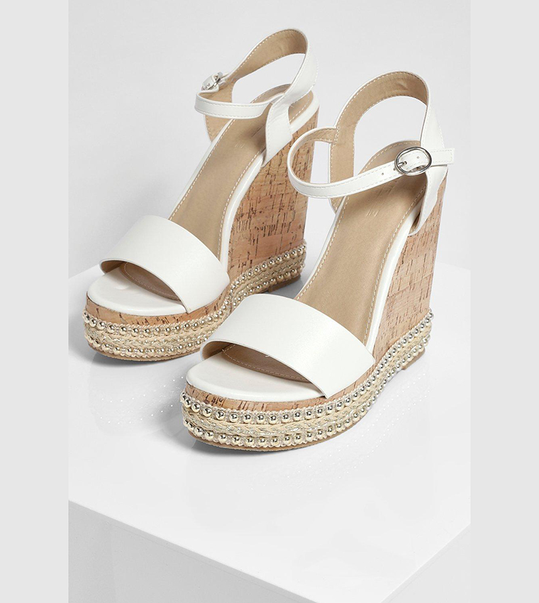 Cork Wedges Boohoo White Wedges Buy Boohoo Wide Fit Skinny Strap