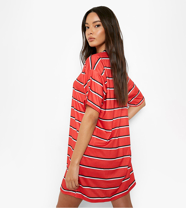 Buy Boohoo Striped Oversized T Shirt Dress In Red 6thStreet UAE
