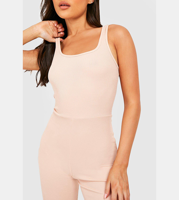 Buy Boohoo Basic Ribbed Strappy Unitard In Nude Thstreet Saudi Arabia