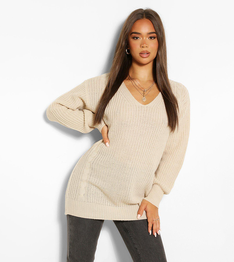 Buy Boohoo V Neck Oversized Jumper In Beige 6thStreet Bahrain