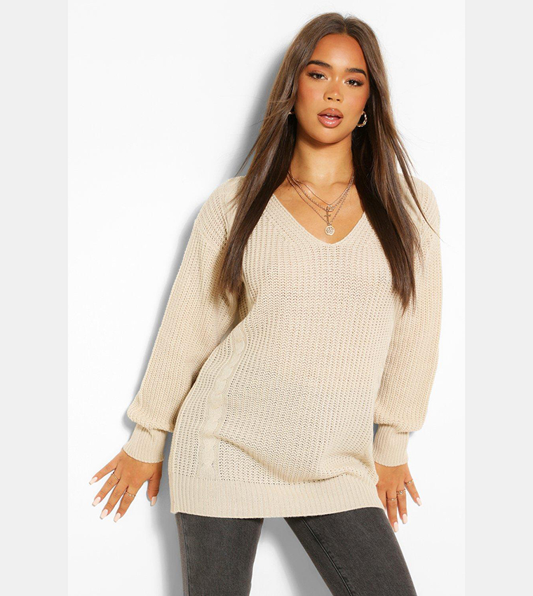 Buy Boohoo V Neck Oversized Jumper In Beige 6thStreet Bahrain