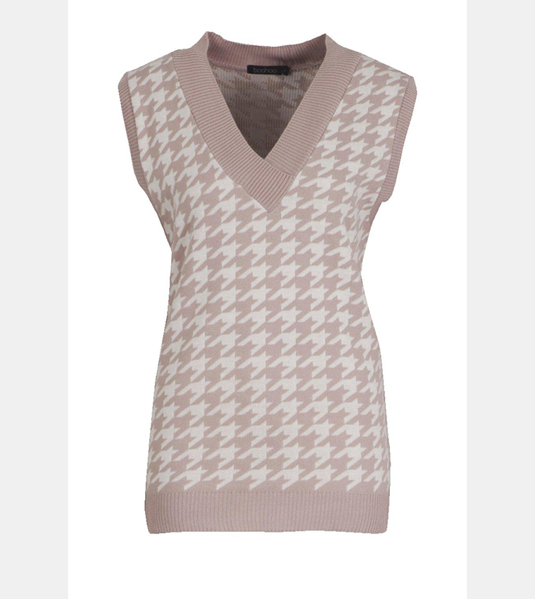 Buy Boohoo Dogtooth Check Sweater Vest In Lilac | 6thStreet Bahrain