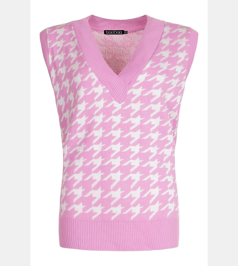 Buy Boohoo Dogtooth Check Sweater Vest In Pink 6thStreet Saudi Arabia