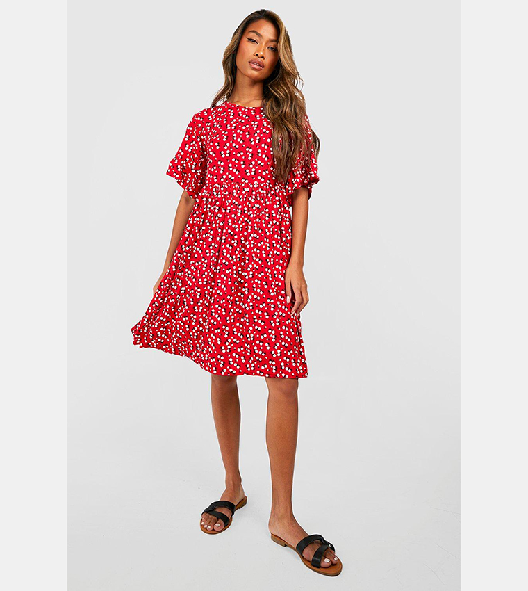 Buy Boohoo Ditsy Floral Smock Dress In Red 6thStreet Kuwait