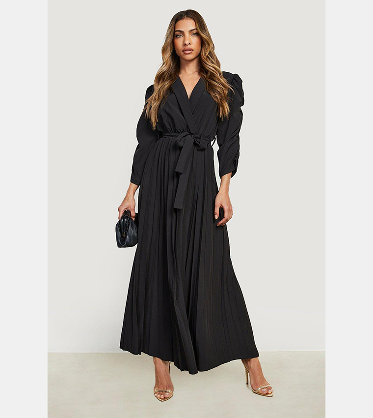 Pleated Skirt Black Midi Skirt Boohoo Buy Boohoo Puff Sleeves