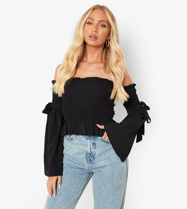 Black top deals with flared sleeves