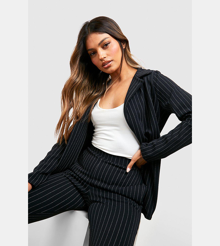 Buy Boohoo Pinstripe Tailored Blazer And Trouser Co Ord Suit In Black ...