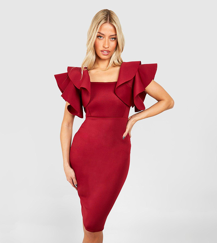 Ruffle sleeve midi dress on sale