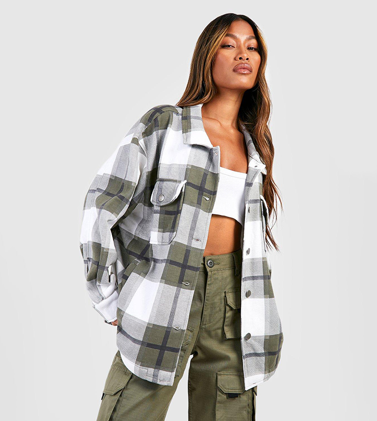 Checked sales trucker jacket