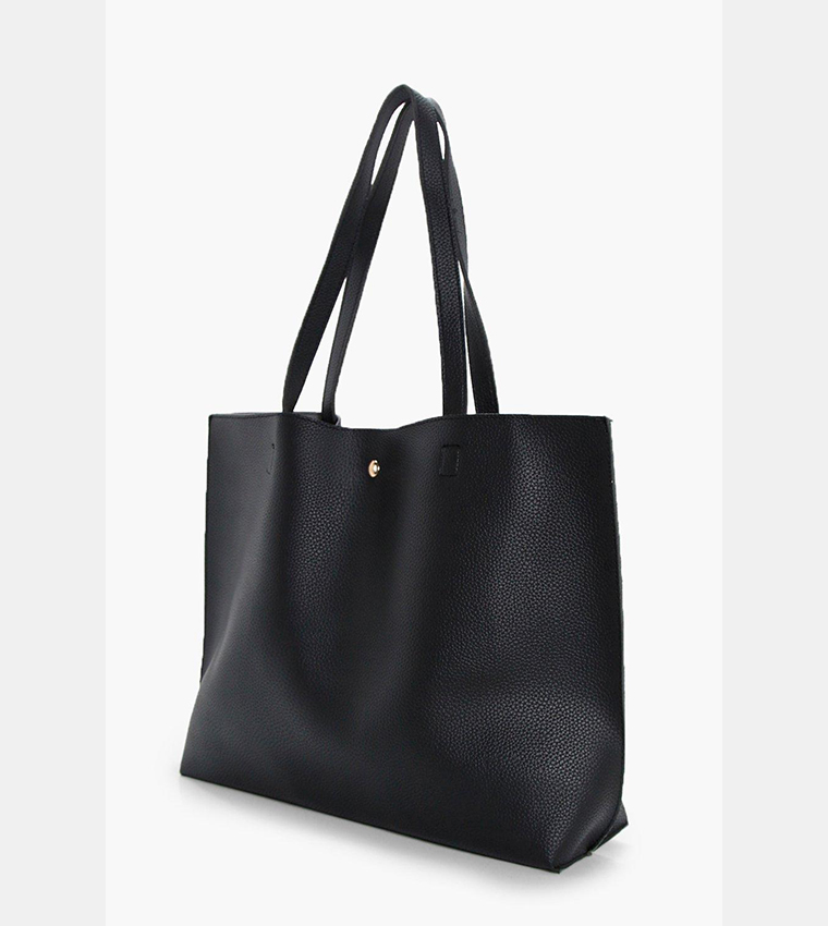 Buy Boohoo Large Popper Tote Shopper Bag In Black | 6thStreet UAE