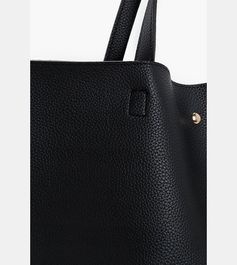 Buy Boohoo Large Popper Tote Shopper Bag In Black | 6thStreet UAE