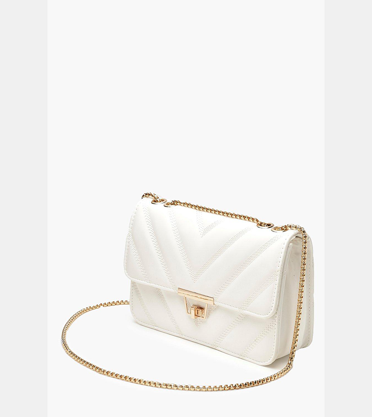 Buy Boohoo Quilted Faux Leather Cross Body Chain Bag In White ...