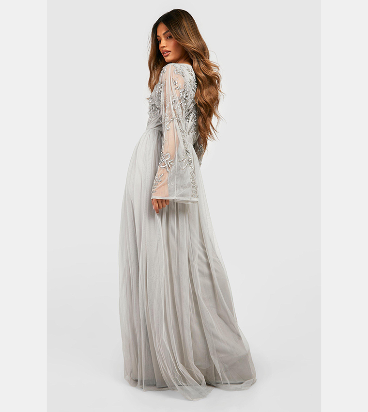 boohoo bridesmaid hand embellished long sleeve maxi dress Blush Bridesmaid Hand Embellished Long Sleeve Maxi Dress