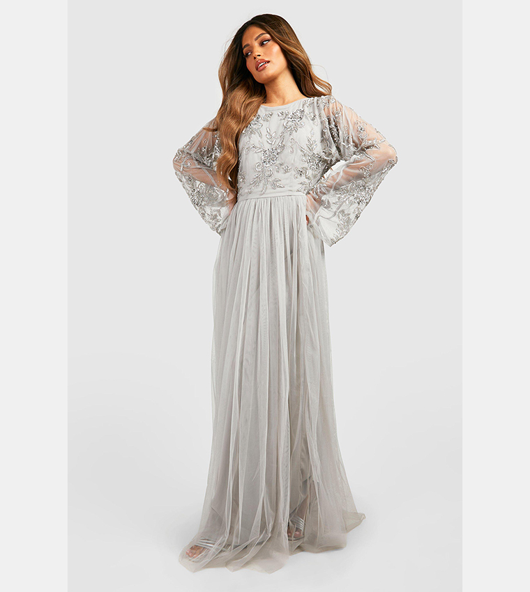 Buy Boohoo Bridesmaid Hand Embellished Long Sleeves Maxi Dress In