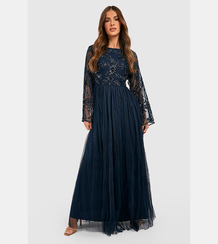 boohoo bridesmaid hand embellished long sleeve maxi dress Boohoo Maxi Day Dress With Sleeves Blush Bridesmaid Hand Embellished Long Sleeve Maxi Dress Boohoo USA