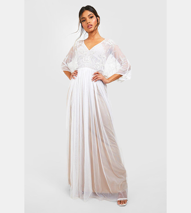 Buy Boohoo Bridesmaid Hand Embellished Kimono Mesh Maxi In White