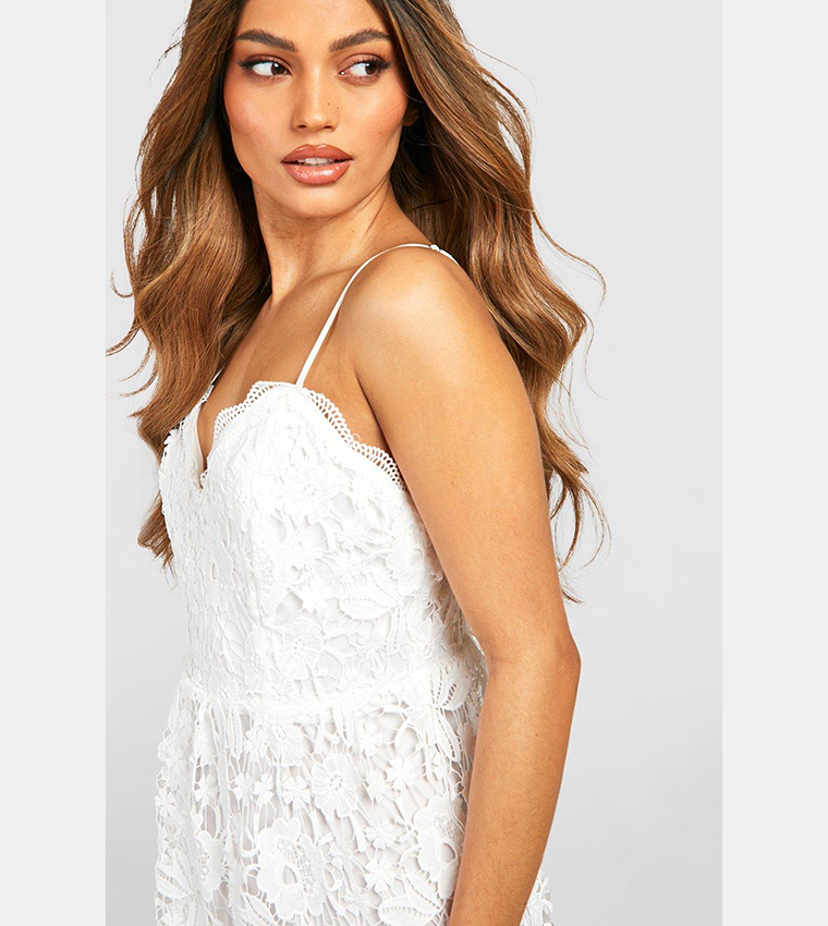 chinese dress ladies Women's Dancing with Destiny Crochet Lace Halter Midi Dress in Off White