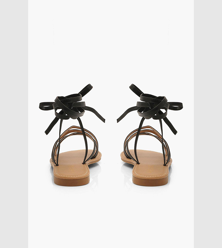 Buy Boohoo Strappy Ankle Tie Flat Sandals In Black 6thStreet UAE