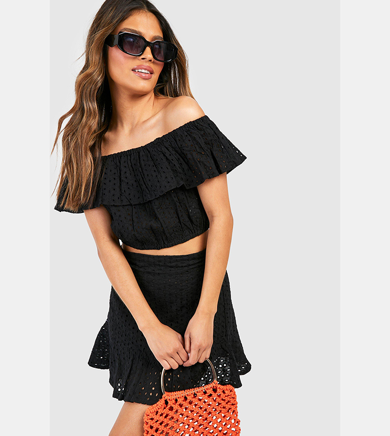 Broiderie Anglaise off Shoulder and Skirt Co-Ord Set