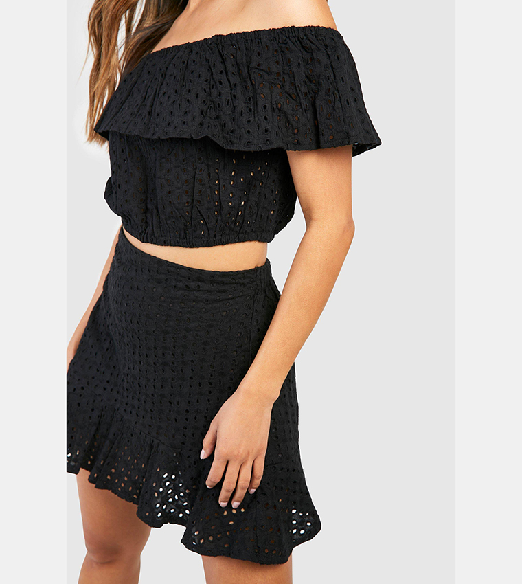 Broiderie Anglaise off Shoulder and Skirt Co-Ord Set