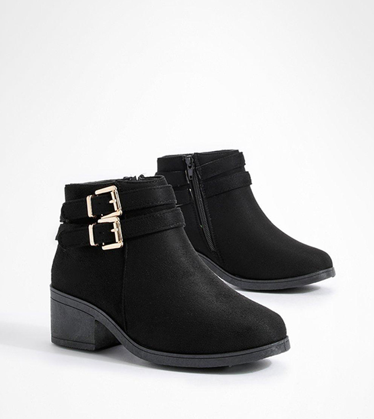 Buy Boohoo Wide Fit Two Buckle Block Heel Chelsea Boots In Black