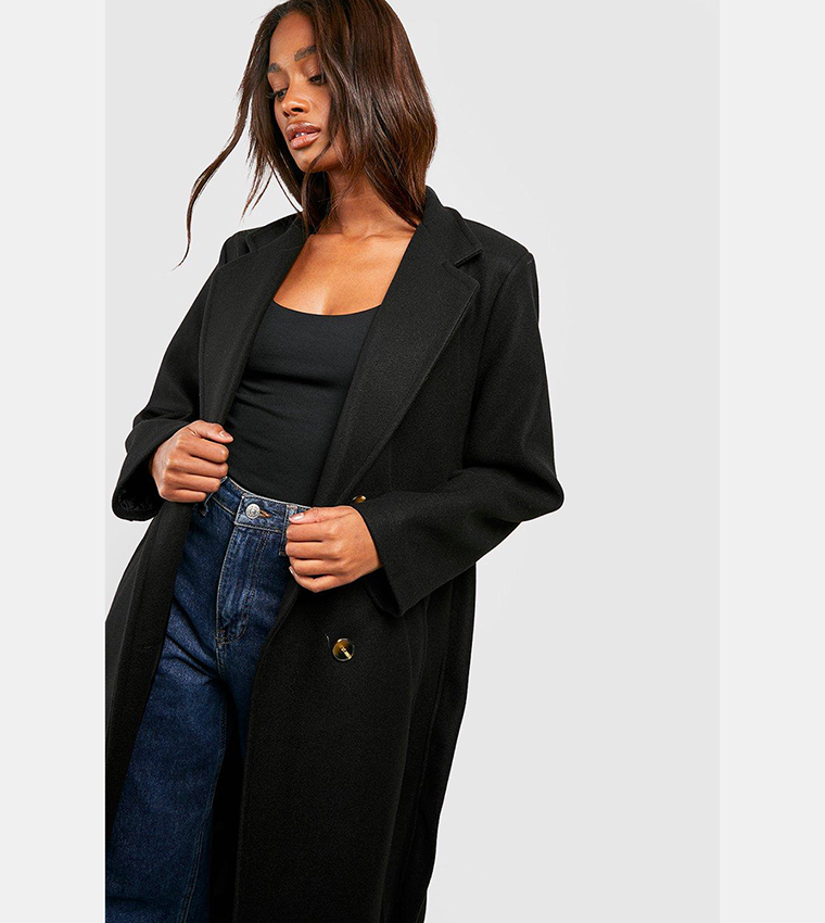 Polo Collar Double Breasted Belted Wool Coat With Lining