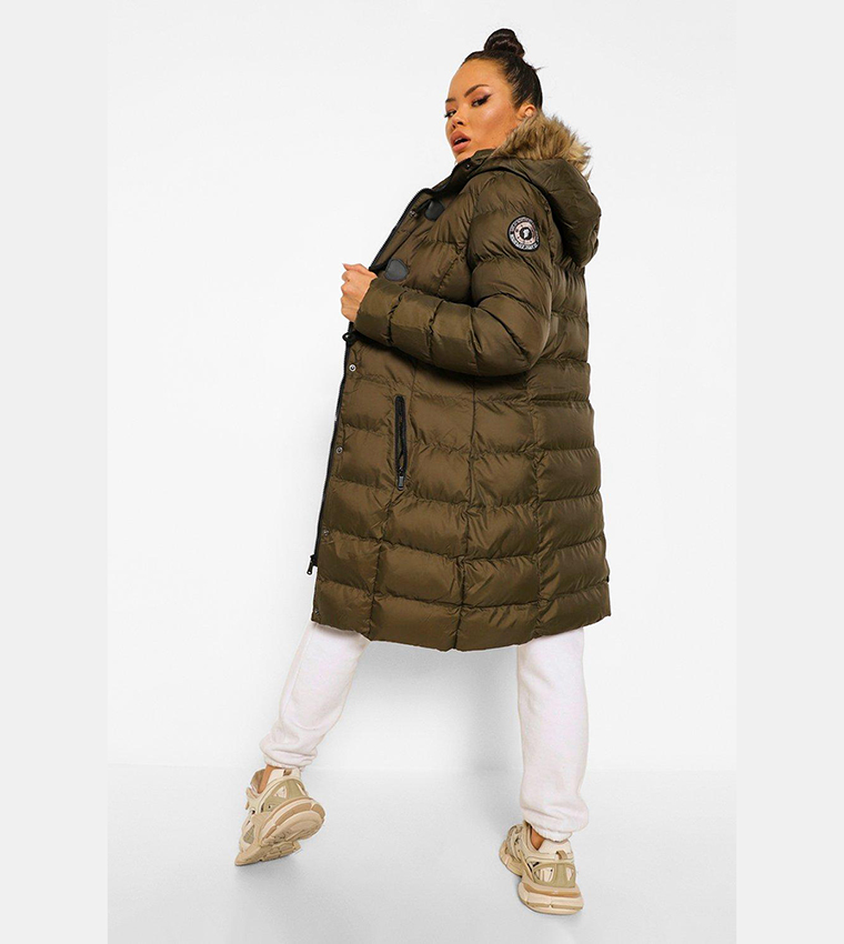 Padded parka with faux fur clearance hood