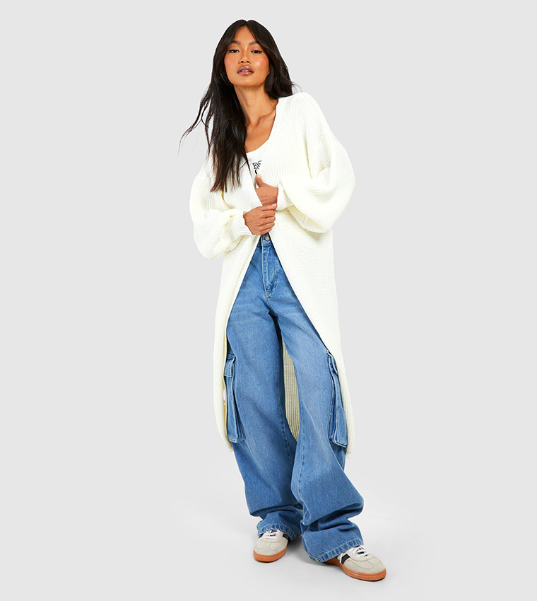 Buy Boohoo Outlet Oversized Balloon Sleeves Cardigan In Cream