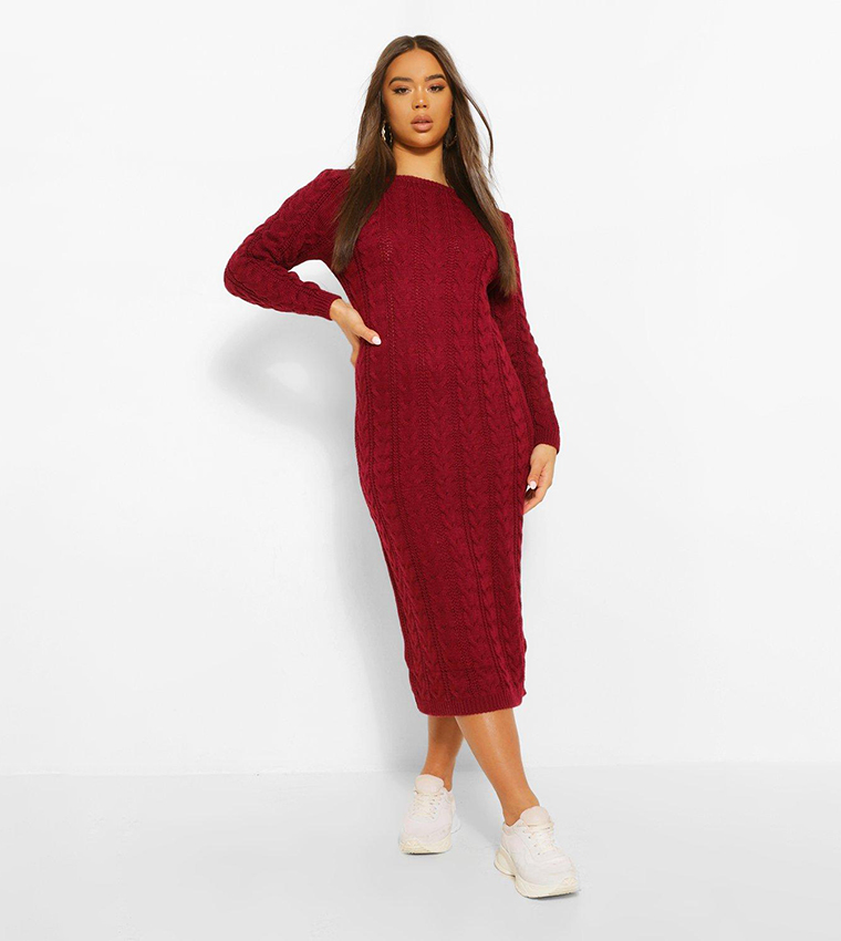 Buy Boohoo Cable Knit Midi Dress In Red 6thStreet Bahrain