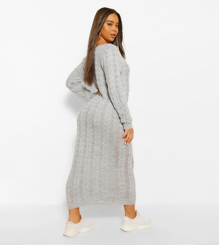 Buy Boohoo Cable Knit Midi Dress In Grey | 6thStreet Qatar