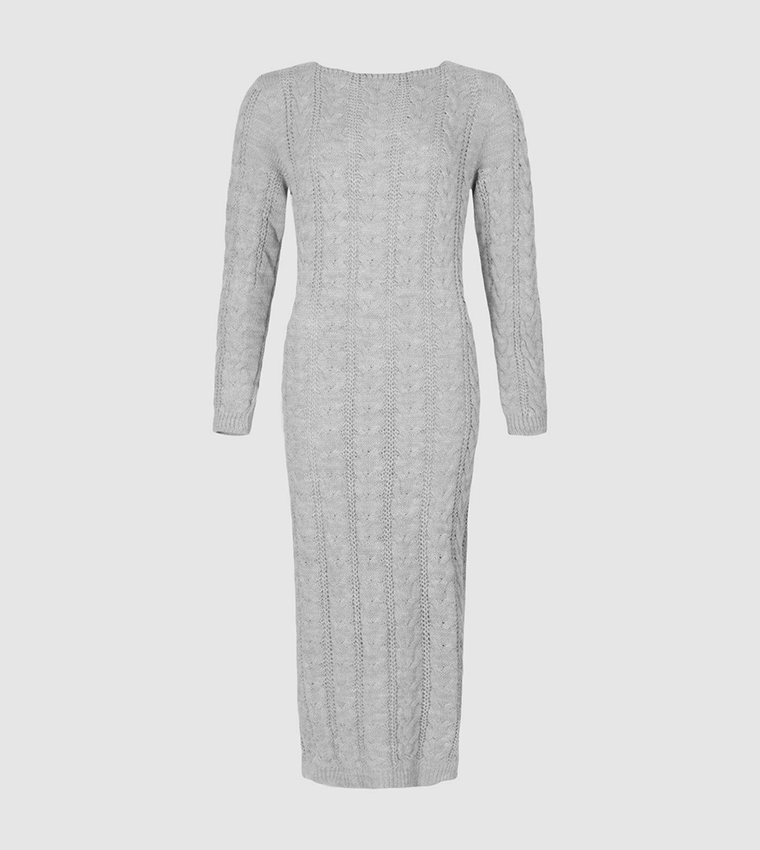 Buy Boohoo Cable Knit Midi Dress In Grey 6thstreet Qatar 