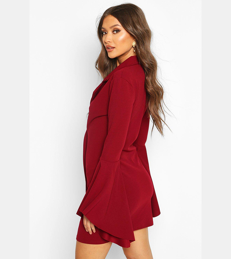 Buy Boohoo Flared Sleeves Blazer Dress In Berry | 6thstreet Oman