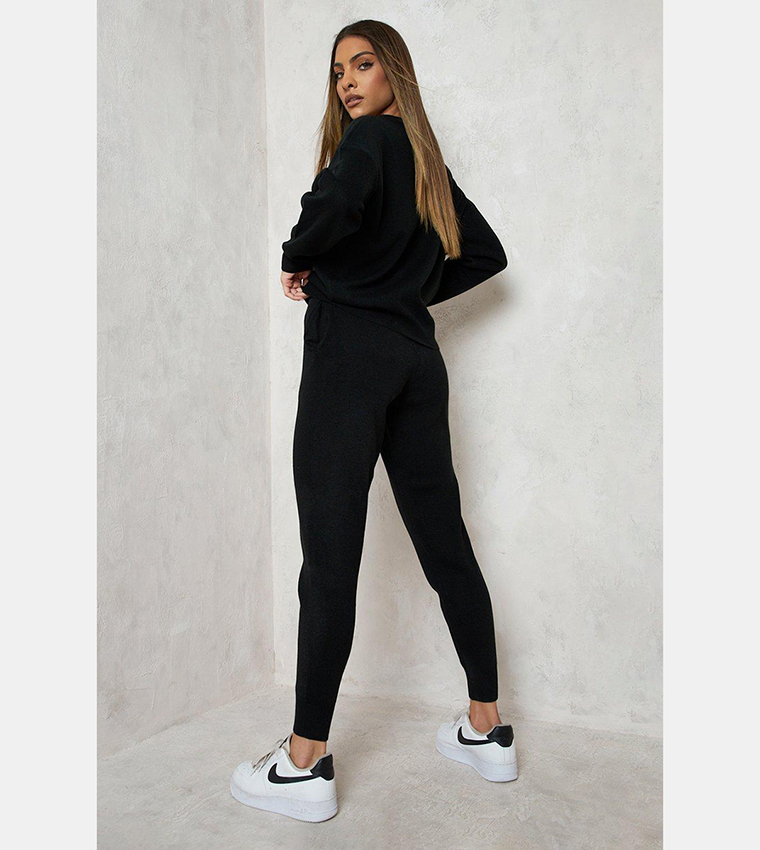 Black knitted tracksuit online