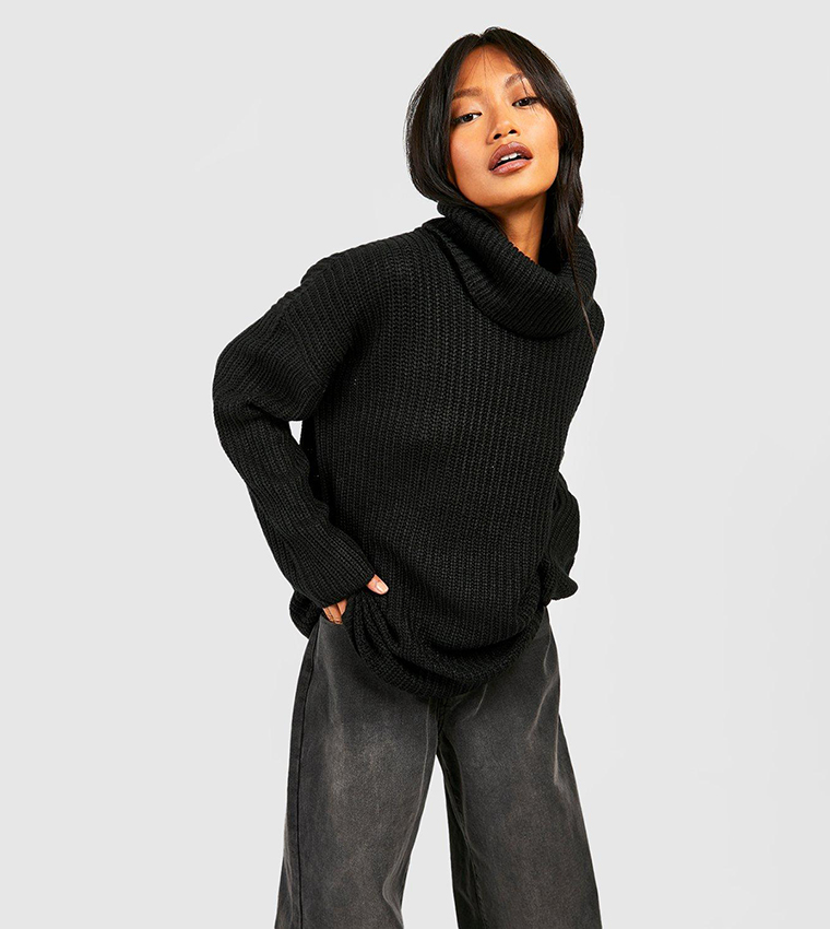 Black roll neck oversized jumper online