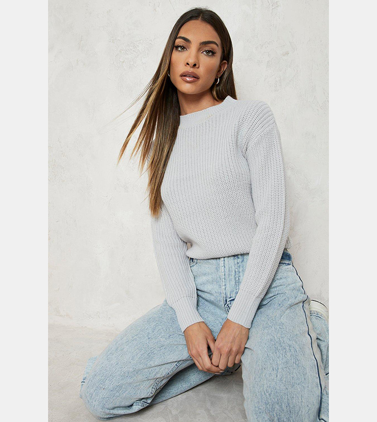 Buy Boohoo Crop Fisherman Jumper In Silver 6thStreet Qatar