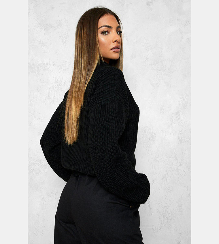 Buy Boohoo Cropped Fisherman Roll Neck Jumper In Black 6thStreet