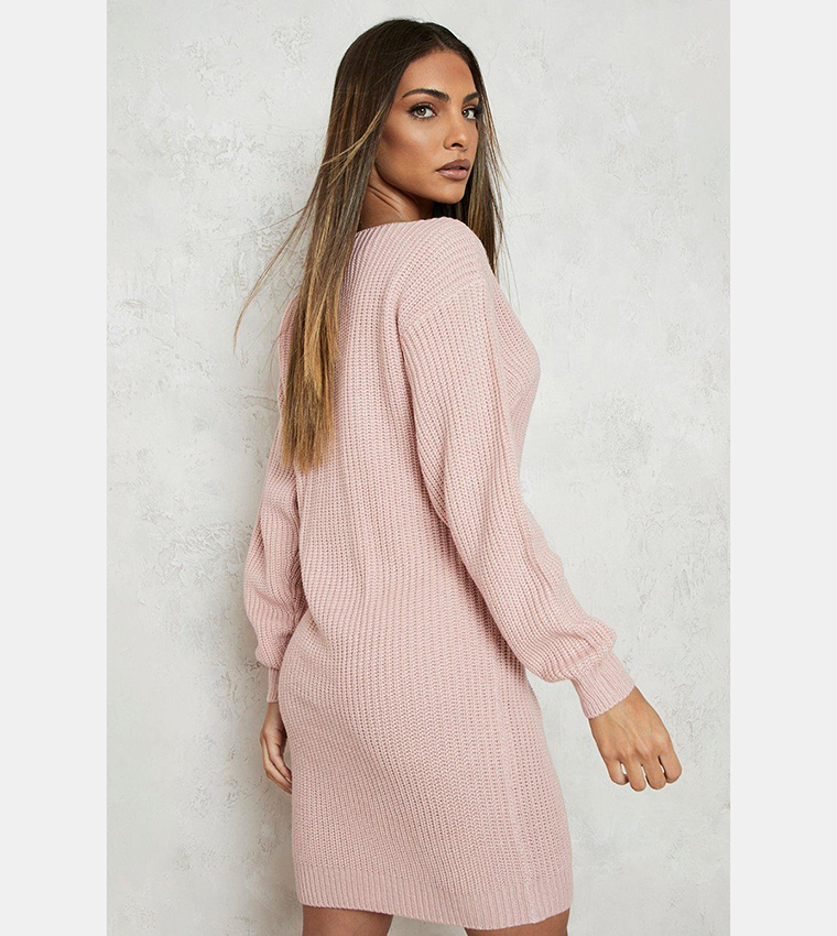 Buy Boohoo Slash Neck Fisherman Jumper Dress In Blush 6thStreet