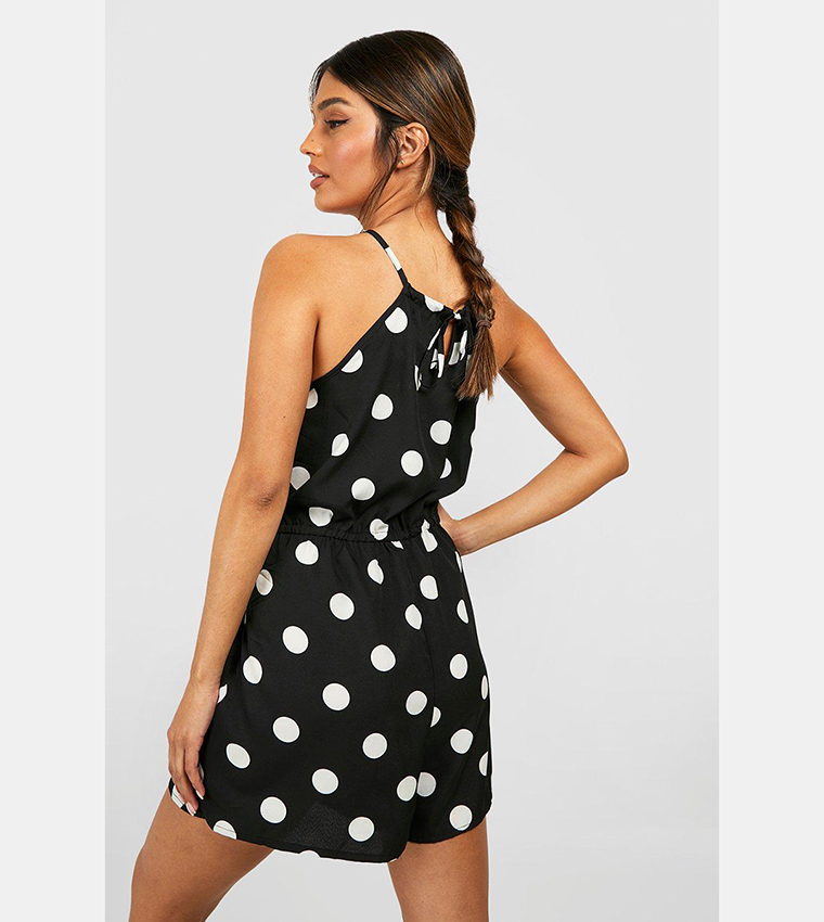 Buy Boohoo Polka Dot Strappy Playsuit In Black 6thstreet Qatar 4083