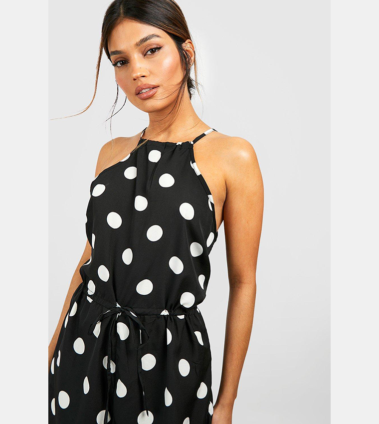 Buy Boohoo Polka Dot Strappy Playsuit In Black | 6thStreet Qatar