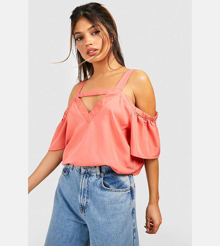 Coral cold shoulder top cheap