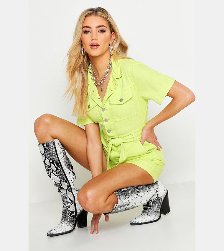 Neon green sales denim playsuit