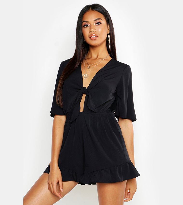 Buy Boohoo Ruffle Hem Knot Front Playsuit In Black 6thStreet Bahrain