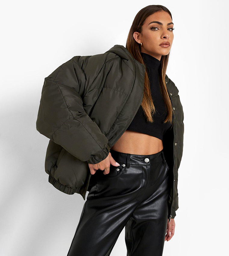 Buy Boohoo Oversized Raglan Puffer Jacket In Khaki 6thStreet Bahrain