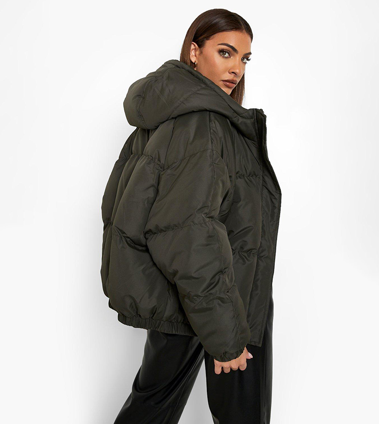 Buy Boohoo Oversized Raglan Puffer Jacket In Khaki 6thStreet Kuwait