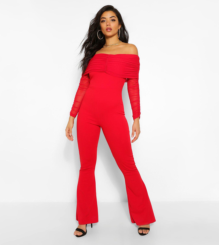 Ruched bardot sales jumpsuit