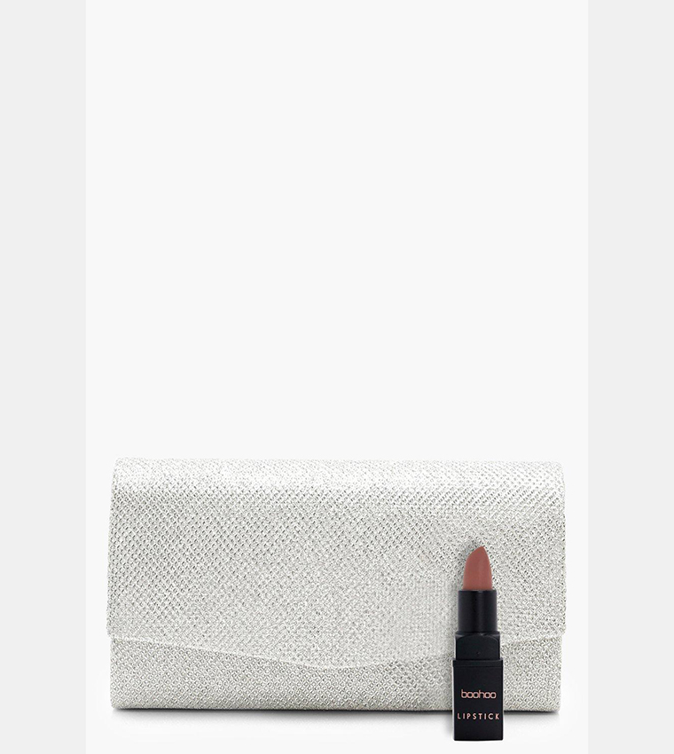 Structured Metallic Clutch Bag & Chain