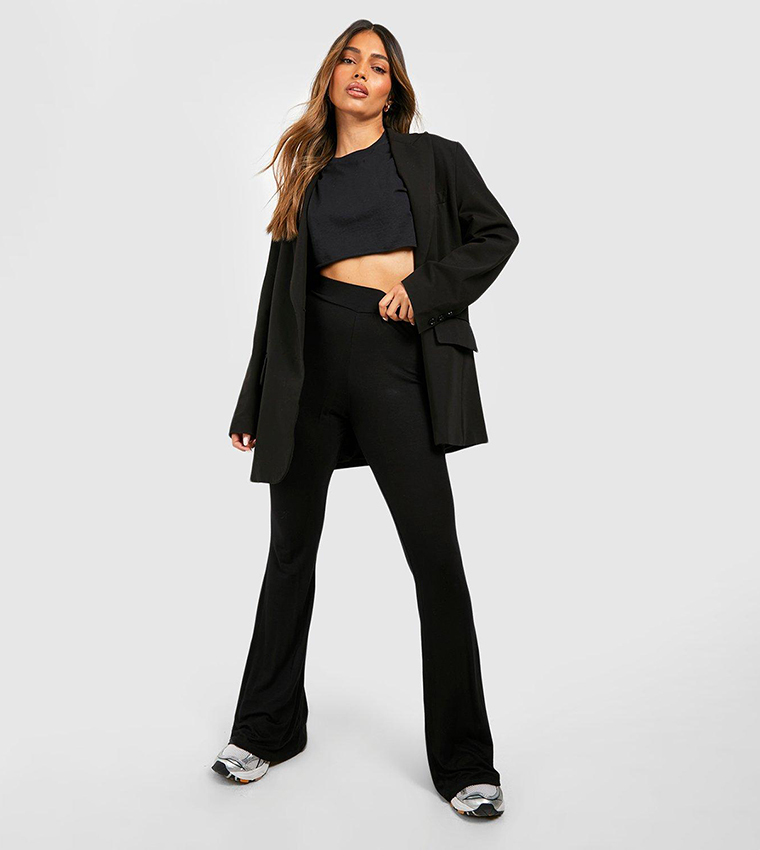 Buy Boohoo High Waist Basic Fit And Flare Trousers In Black