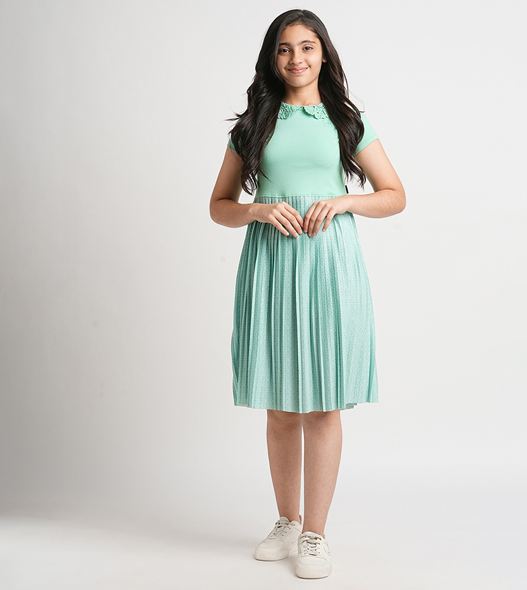 Buy Beverly Hills Polo Club Pleated Short Sleeves Midi Dress In Green |  6thStreet Oman