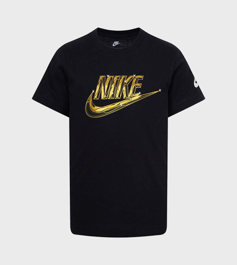 black nike shirt with gold