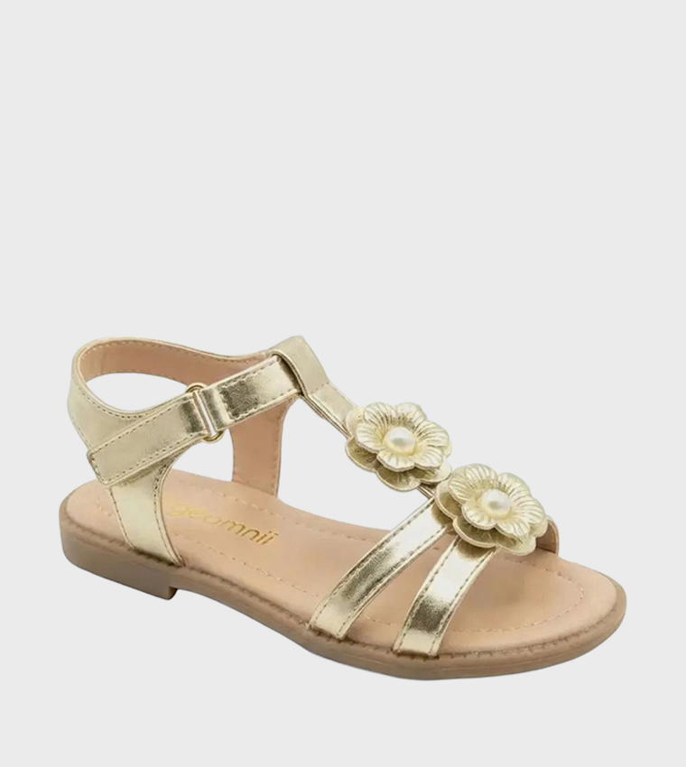 Flower Detail Open Toe Flat Sandals